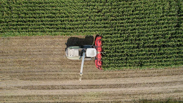 Aerial view of agricultural field operations 